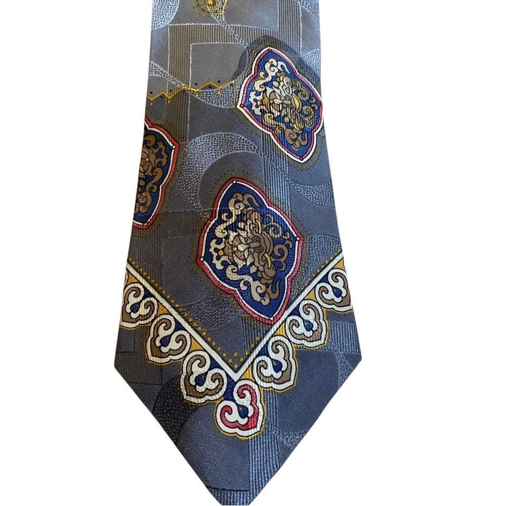 LDM men’s vintage 100% silk, gray paisley, print tie, 57